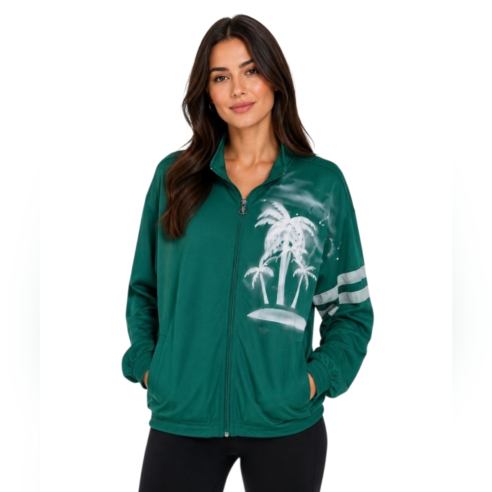 Champion Green Mesh Track Jacket featuring a palm tree graphic